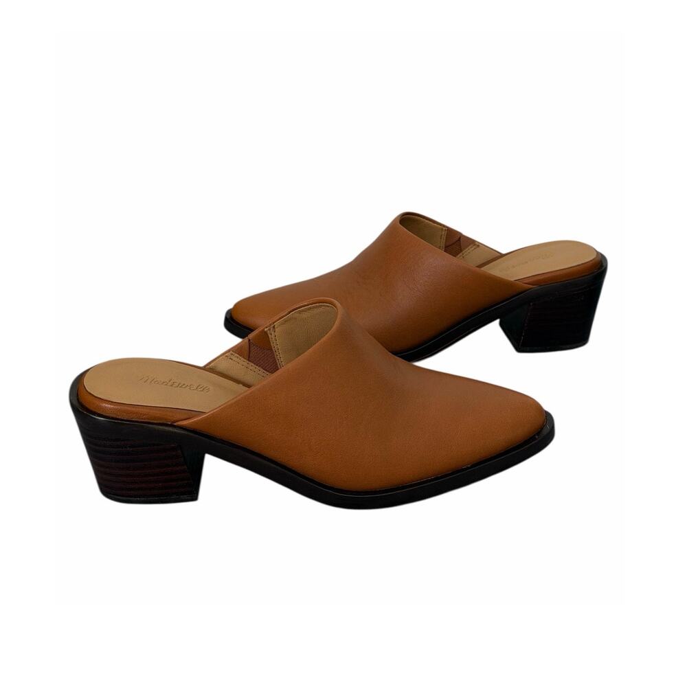 Madewell the Darcy Leather Mules in Warm Coffee Brown US 6 Walkable Stacked Heel